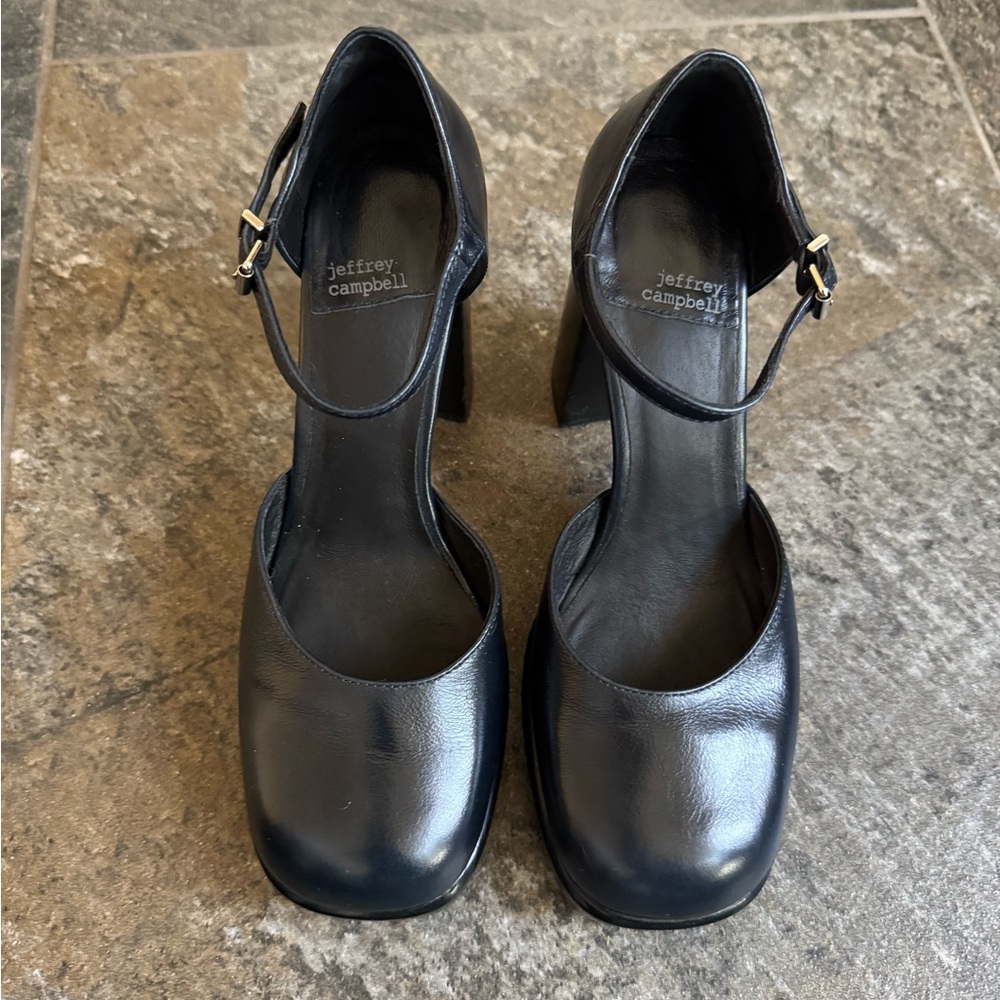 Jeffrey Campbell Navy Blue Spaceman Mary Jane Heels with Ankle Strap